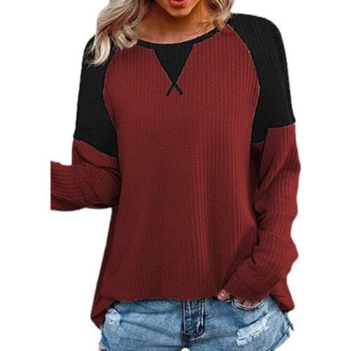 Fashion Women Long Sleeve Loose Casual T Shirt Patchwork Color Matching Tees Top O Neck Basic Spring Autumn Elegant Casual Basic