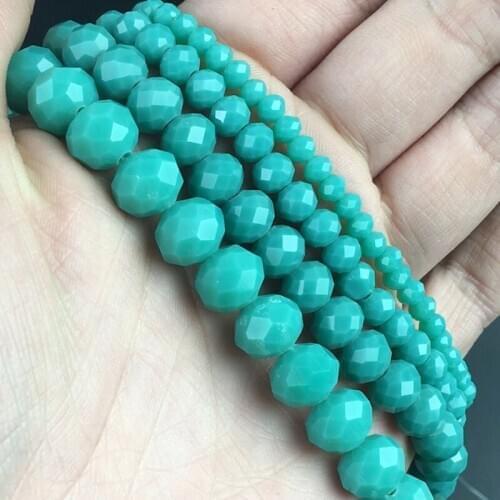 Faceted Lake Blue Glass Crystal Rondelle Beads Loose Spacer Bead For Jewelry Making DIY Bracelet Earrings 15'' 4/6/8/10/12/14mm