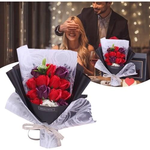 Artificial Soap Flower Rose Bouquet with Box Wedding Bridal Bouquet Flower For Birthday Christmas Valentines Day Gift Home Decor