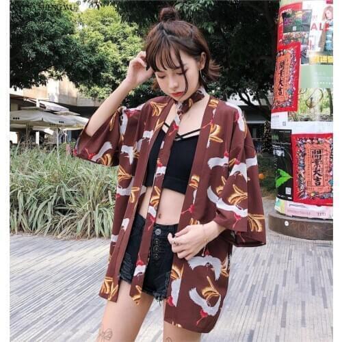 Japanese Crane Print Sun Kimono Haori Men Women Cardigan Traditional Harajuku Yukata Japanese Robe Girls Casual Asian Clothing