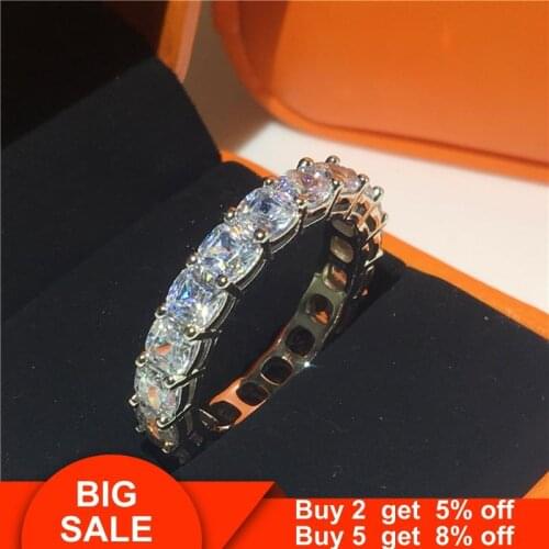 Fine 925 Sterling silver Ring Cushion cut AAAAA Cubic Zirconia Eternity Engagement Wedding Band Rings for women Finger Jewelry