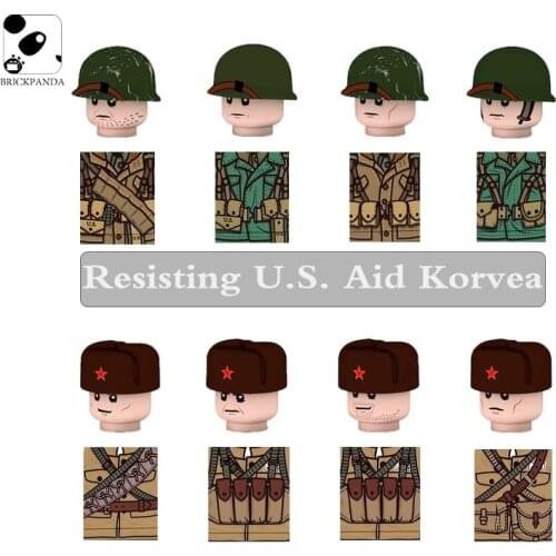 MOC WW2 Military War Figures Building Blocks Modern USA Army Chinese Volunteer Soldiers Weapon Parts Kids Mini Bricks Toys