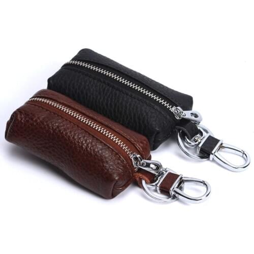 Genuine Leather Car Key Wallets Men Key Holder Housekeeper Keys Women Keychain Covers Zipper Key Case Bag Pouch Purse