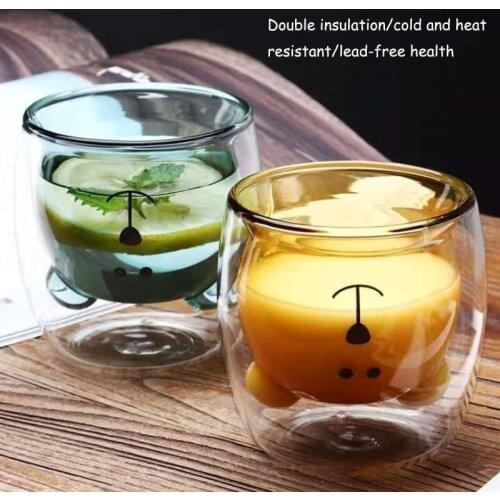 Creative Cartoon Double Glass Bear Cup Home Coffee Juice Milk Cup Drinking Cup Coffee Cup Insulated Cup