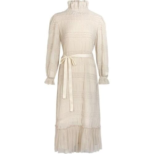 Summer Women Fashion Office Lady Elegant Dresses Wrist Sleeve Length Gilded Pleated Swing Dress with