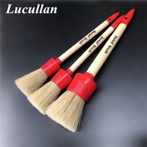 Lucullan 3PCS/Lot Classical Solid Wood Handle Car Detailing Brushes Super Dense Hair For Interior Rims Wheels and Air Vent