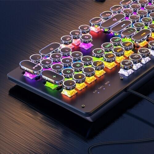 104 Keys Mechanical Keyboard Metal Punk Round Retro Keycap Gaming Keyboard RGB Backlit Keyboard For PC Laptop Gamers