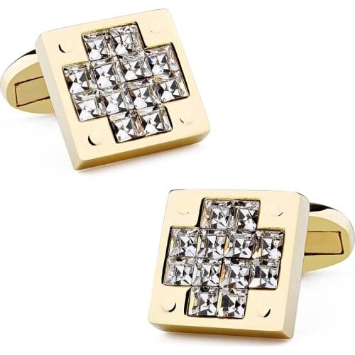 Metal Copper Trendy Square Mens Accessories French Style Shirt Cuff Links Jewelry Cross Crystal Pattern wholesale designer