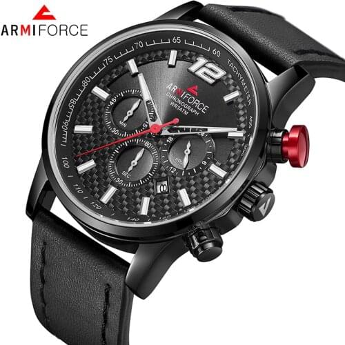 ARMIFORCE Quartz Men Watches Fashion Genuine Leather Chronograph Watch Clock for Gentle Men Male Students Reloj Hombre