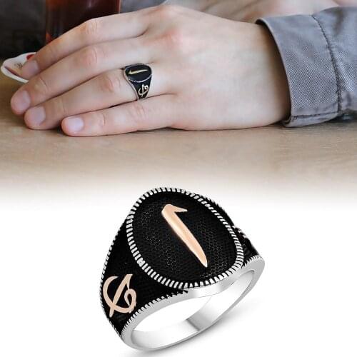 Tesbihane Aleph Vav Embroidered Aleph Written 925 Sterling Silver Men 'S Ring