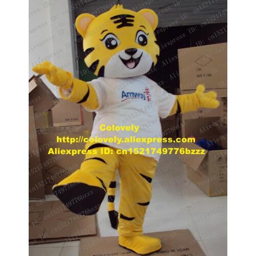 Fancy Yellow King Tiger Mascot Costume Mascotte Tigerkin Tigris Regalis Tigger With White T-Shirt Long Tail No.1400 Free Ship
