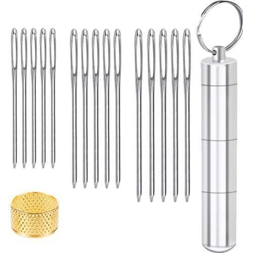 Nonvor 15 PCS Stainless Steel Large Eye Blunt Sewing Stitch Self Threading Needle Pins Handmade Leather Needles with Storage Box
