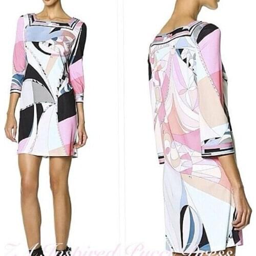 Womens new Italian famous brand colours party brought the beautiful printing knitting slim fashion dress