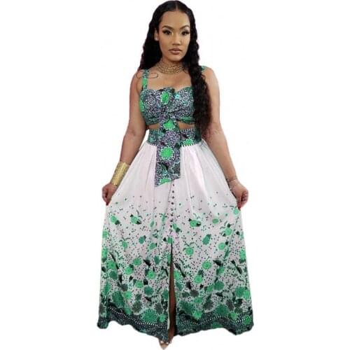 2021 New African Print Elastic Bazin Baggy Skirts Rock Style Dashiki Sleeve Famous Suit For Lady Women Tops And Skirts 2pcs/se