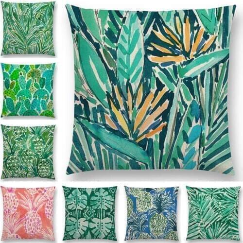 Newest Watercolor Tropical Jungle Greenery Leaf Cactus Pineapple Cushion Cover 25 Design Available Pillowcase