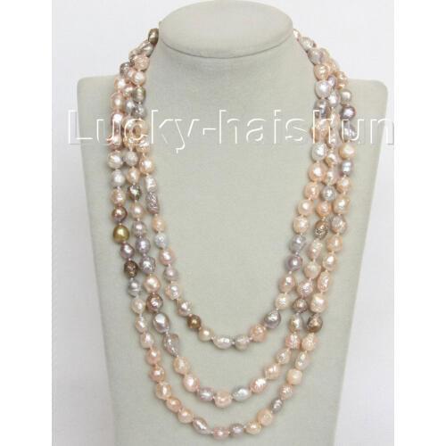 New natural bleb Baroque 60" 8-9mm Multicolor Reborn keshi pearls necklace