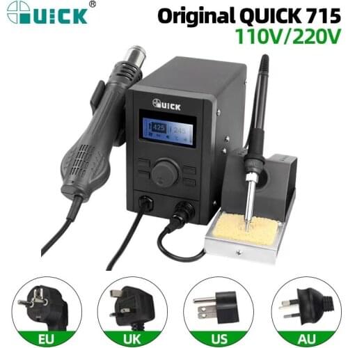 QUICK 715 Hot Air Soldering 2 in 1 Rework Soldering Station Hot Air Gun Display Soldering Iron PCB Desoldering Welding Tool