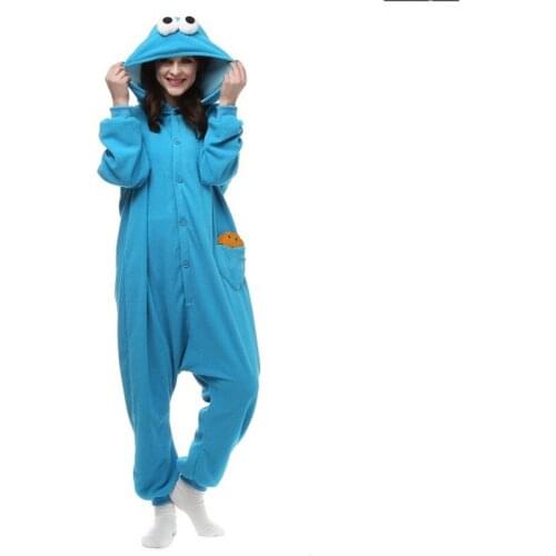Drop Shipping Cartoon Blue Cookie Animal Cos Party Pajamas Onesie Adults One Piece Pyjamas Hooded Sleepwear