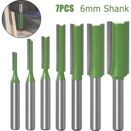 7Pcs/set 6mm Shank Single Double Flute Straight Router Tungsten Carbide Router Bit Milling Cutter For Woodworking Tool