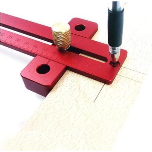 Aluminum Alloy 170/270/370mm Scale Measure Scribing Ruler Woodworking T-type Hole Ruler Marking Tool