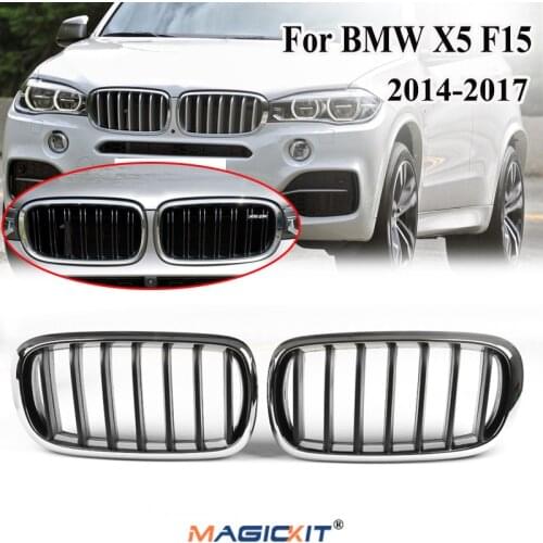 MagicKit 2x For BMW X5 F15 14-17 Front Hood Kidney Grille Grill Left & Right Chrome Black