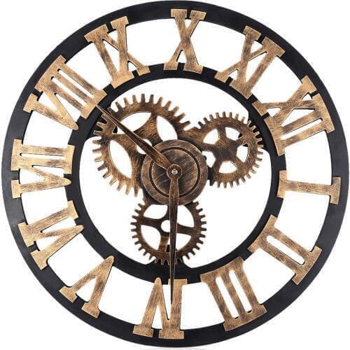 Retro Vintage Handmade Wall Clock Luxury European 3D Decorative Large Gear Wooden Wall Clock Home Decoration Gift