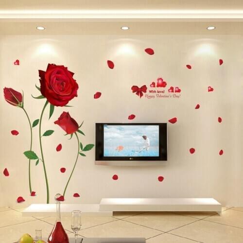 Romantic Rose Petal 3D Flower Wall Stickers Vinyl Sticker Bedroom Living Room Background Wallpaper Decoration Art DIY Home Decor