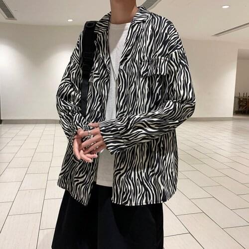 Printed Zebra Shirts Mens Long-sleeved Classic New 2021 Spring Summer Tops Casual Loose Outwear Male Clothes Thin Shirt