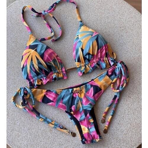 Sexy brazilian bikini set 2020 Floral print swimsuit women Bandeau swimwear female Hollow out bathing suit Micro 2 piece suit