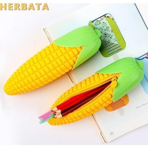 Simulation corn shape silicone pencil case pencil bags quare pen bag student stationery school supplies storage Cartuchera