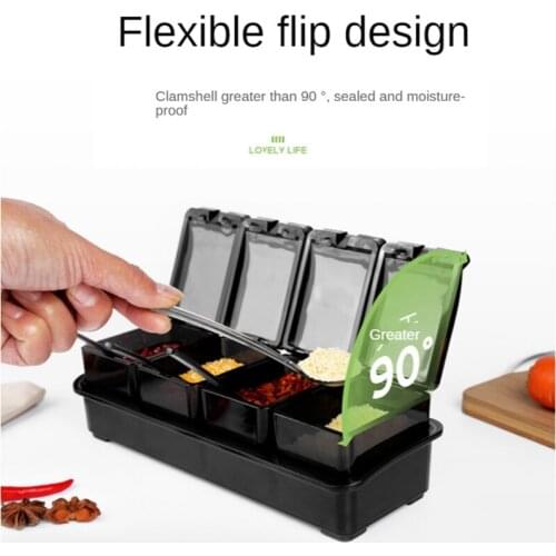 4 Piece Seasoning Rack Spice Pots Storage Container Condiment Jars with Lid Cover Spoon Kitchen Salt Pepper Box