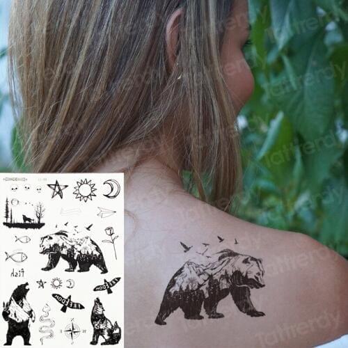 Tattoo animals bear sun moon temporary tattoo sticker set black fake tattoo henna stickers on face neck tribal tattoo designs