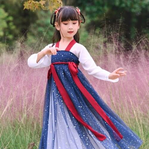 Chinese Traditional Clothes Girls Stage Dance Performance Dress Kids Folk Fairy Outfits Tangsuit Hanfu Ancient Photography Robe