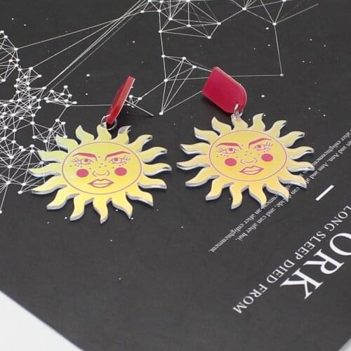 Creative laser illusion sun face earrings, ladies geometric acrylic exaggerated charm jewelry party gift
