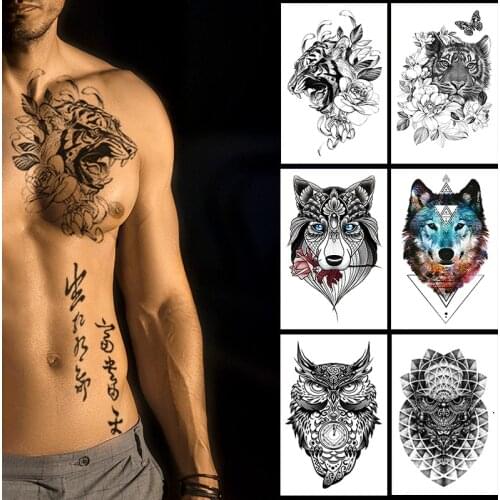 Waterproof Temporary Tattoo wolf tiger totem Fake Tatto Flash Tatoo Body Art Arm Shoulder Chest Tattoo Sticker for women men