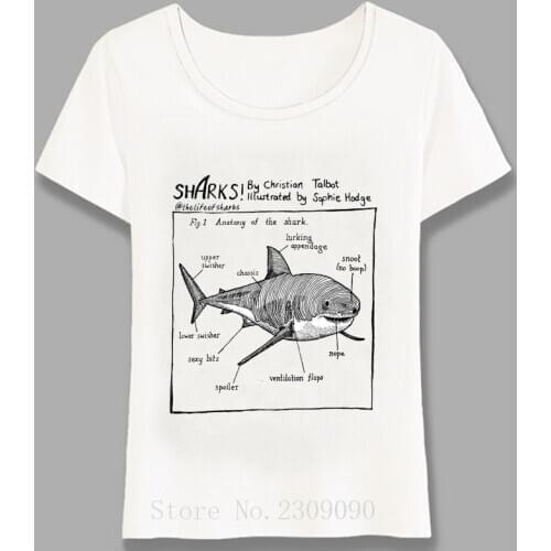Funny Summer T-Shirt Sharks! Anatomy Of A Shark Design Women T-Shirt Black And White Match Style Girl Tops Casual Tees Harajuku