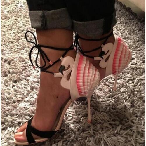 Women Ruffles Stiletto Sandals Sexy Cross Strappy Cover Heels T Stage High Heel Shoes Fashion Lace-Up Sandals