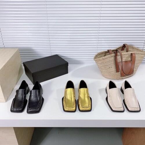 2021 New Hot Casual Flats Square Toe Women Flats Autumn Women Shoes Slip-On Shoes Woman Retro Genuine Leather Comfort Loafers