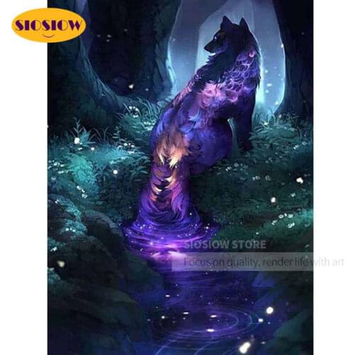5D Diamond Painting Full Drill Square Fantasy Forest Night Wolf Diamond Art Embroidery Mosaic Cross Stitch Handmade Hobby Gifts