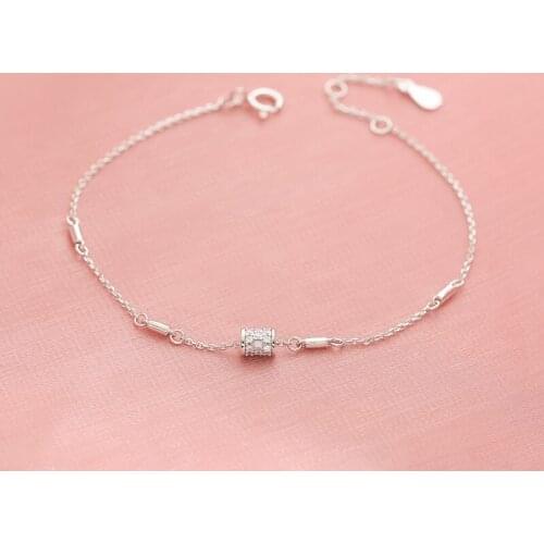 925 Sterling Silver Link Chain Geometric Bead Charm Bracelet &Bangle For Women Girls Wedding Jewelry Party SL400