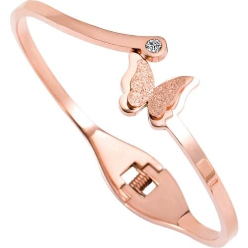 Stainless Steel Butterfly Bangle for Women Open Cuff Bangles Jewelry