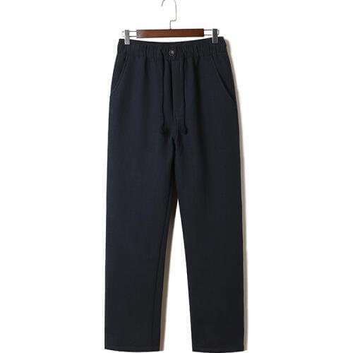 Chinese Style Bottom for Men Winter Mens Thick Linen Trousers Oriental Retro Casual Cotton Straight Line Pants Chinese Broek