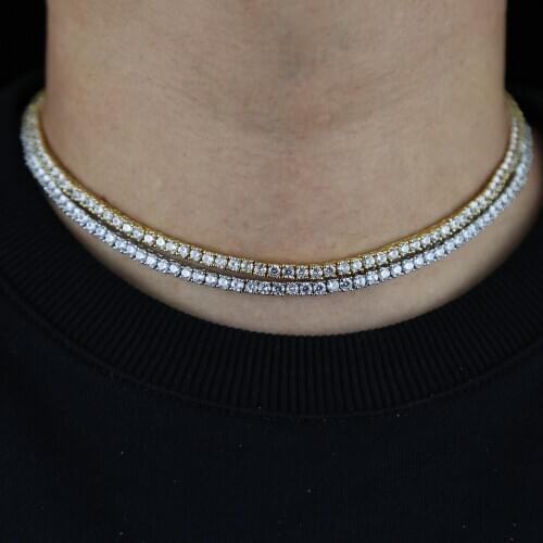 2021 hip hop iced out bling 3mm round crystal 5a cubic zirconia tennis chain choker necklace for women men fashion party jewelry