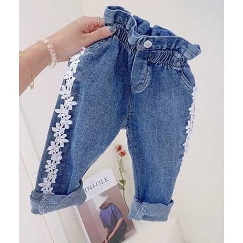 Hollead Girls Jeans Kids Embroidered Cowboy Pants Casual Clothes Children Denim Trousers Costume Girl Bottoms 1-8 Years