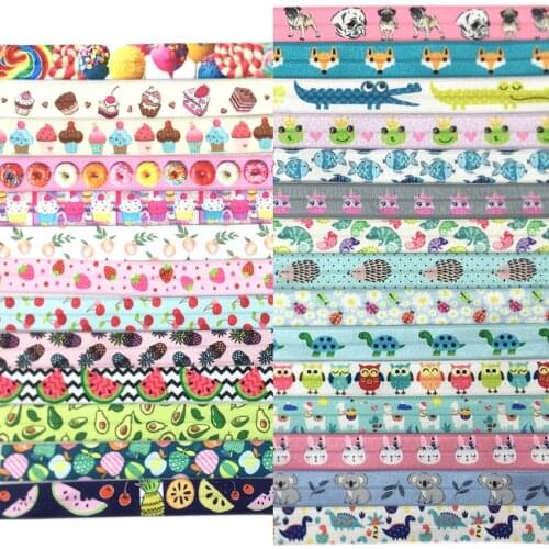 16mm Friut Cake Anmial Print Animal Fold over Elastic Band Sewing Tape Handmade Crafts Accessories DIY Baby Headband Hair Ties