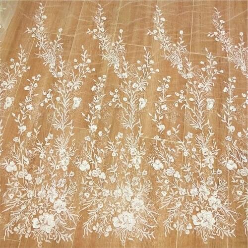 European and American soft mesh embroidery flower-shaped leaves branches and lace wedding dress fabric