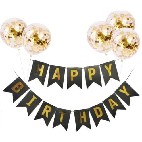 Happy Birthday Letter Pull Flag Banner Gold Silver Sequined Latex Balloon Festive Alphanumeric Balloon Baby Shower Party Favors