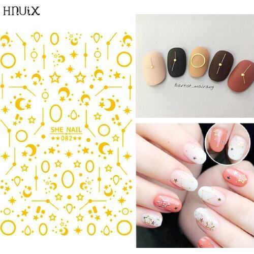 HNUIX 1 Pieces 3D Nail stickers Golden Stars Moon 3D Triangle Square Self Adhesive Tips Nail Art Decorations jewelry decals