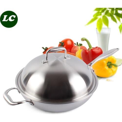 Free shipping 32cm cooking wok stainless steel wok no coating non- smoke coating cooker pots wok pans