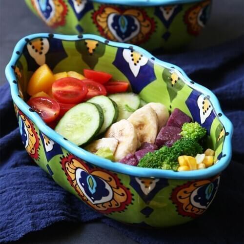 Ceramic Bowl Salad Dessert Bowl Household Tableware New European Style Tableware Large Fruit Bowl Oval